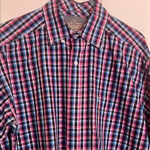 Panhandle Men’s Pink & Blue Plaid Button-Down Shirt with pit vents